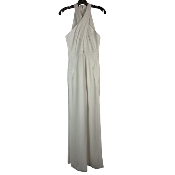 BCBGMaxAzria Pants - BCBGMAXAZRIA Josselyn White Bridal Jumpsuit Halter Wide Leg Reception Outfit 4